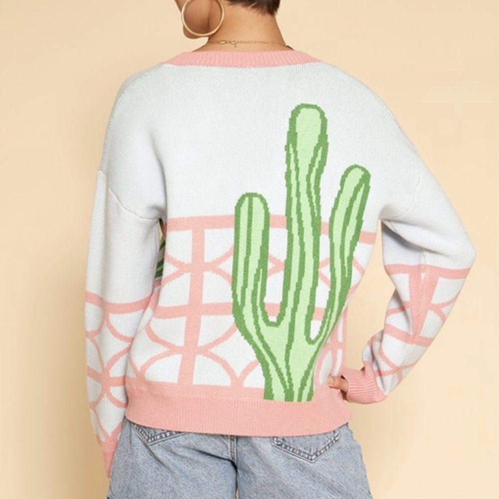 New Miss sparkling  blue cactus cardigan sweater sz S - Picture 4 of 5